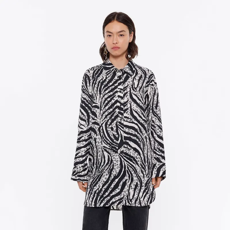 Koszula prosta długa Zebra kość słoniowa