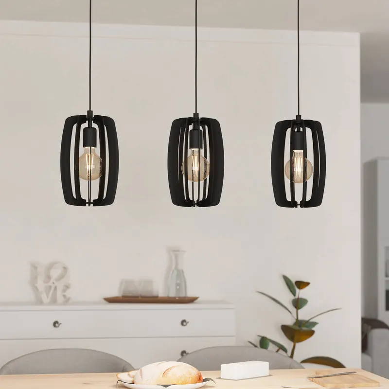 Lampa wisząca Bajazzara, trzy klosze, czarna