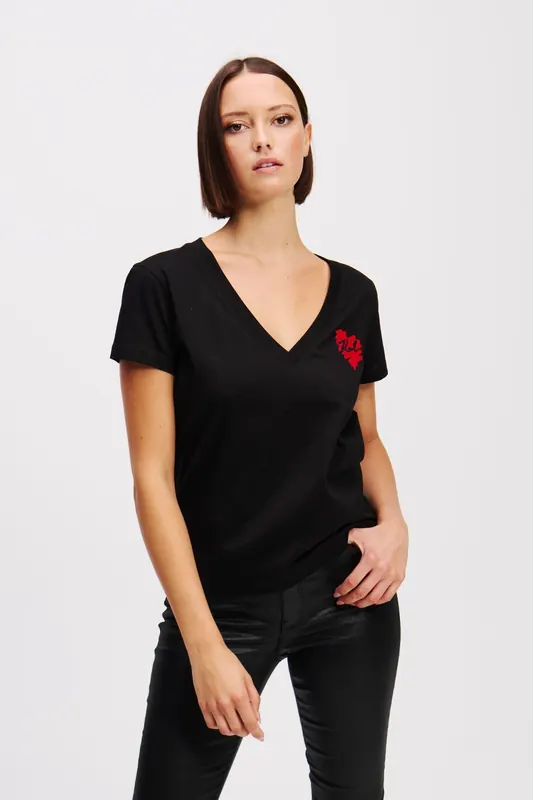 Karl Lagerfeld Hearts V-neck T-shirt Black Maat: XS | Tops Outlet | Dames | Zwart
