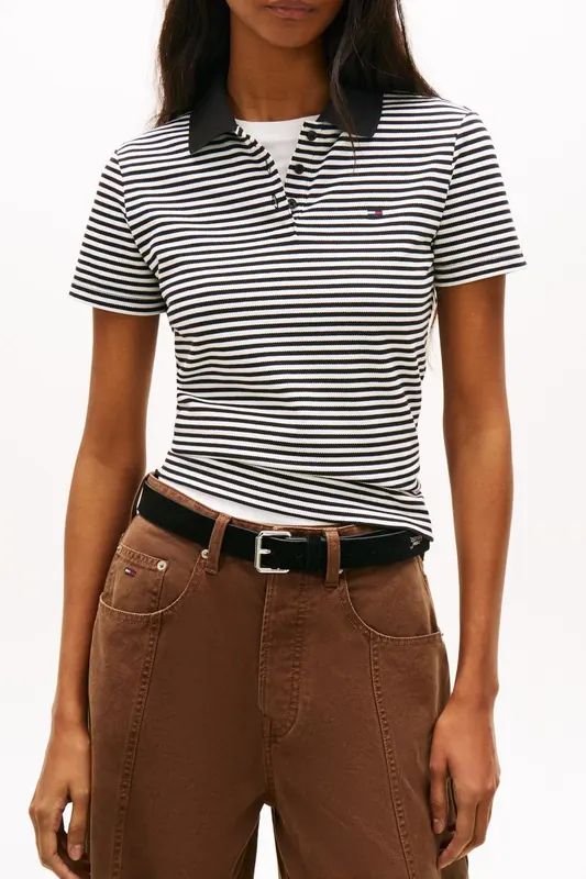 Tommy Hilfiger Tjw Slim Essential Polo Black/ecru Stripe Maat: XXS | Poloshirts Outlet | Dames | Zwart