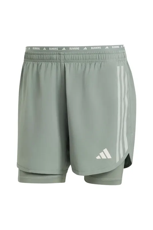 Adidas Unisex Performance Own The Run 3 Stripes 2in1 Short Silver G Maat: S | Korte Broeken Outlet | Unisex | Groen