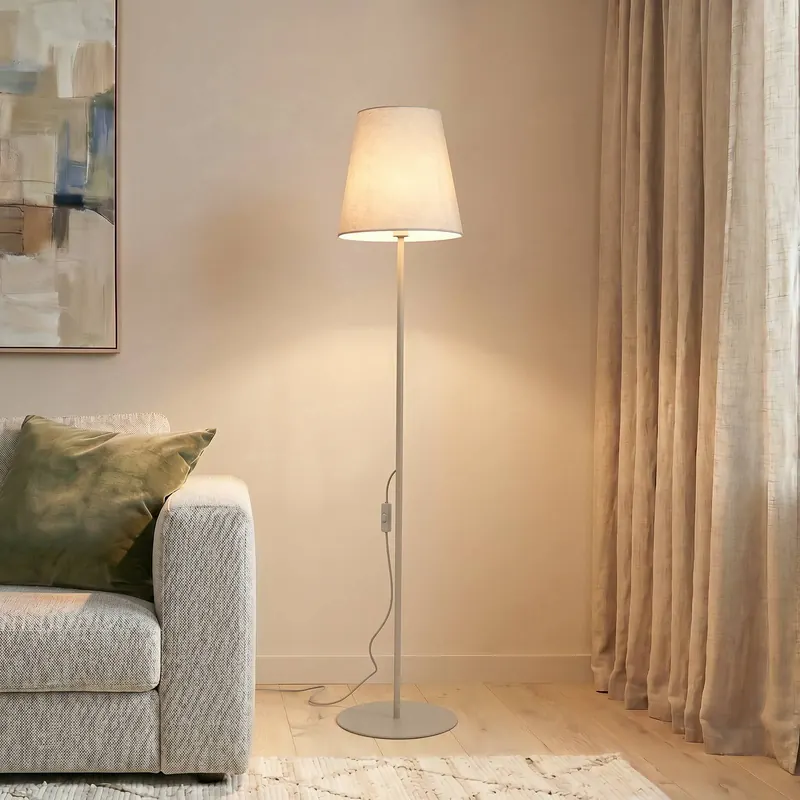 Lampa podłogowa Elizabeth, kolor piaskowy/beżowy, len, wysokość 152 cm, E27