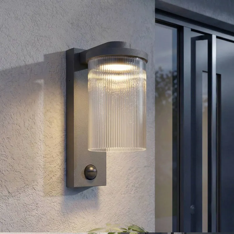 Lucande Kinkiet zewnętrzny LED Beelia Sensor antracytowy karbowany