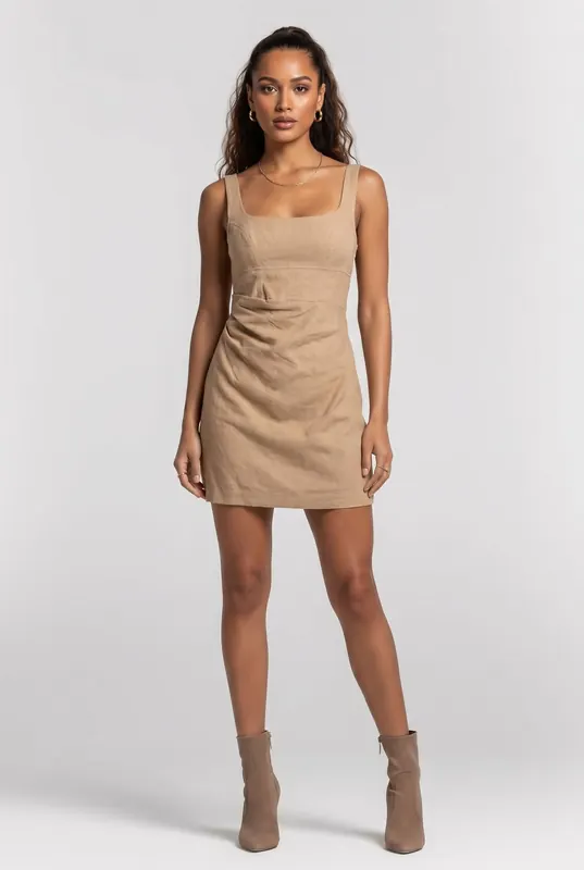 Reiss Linen Mini Dress Sand Maat: 8 | Mini Jurken Outlet | Dames | Beige