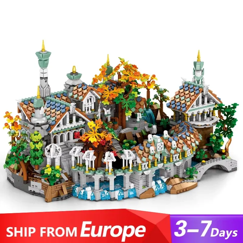 4406 ELEMENTÓW MOC Pierścienie Filmowe Rivendell Średniowieczny Zamek Klocki Konstrukcyjne Widok Ulicy Modułowa Architektura Model Cegły Zabawki Prezent dla Dorosłych