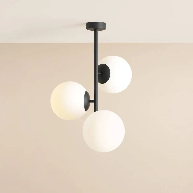 Lampa sufitowa Dione, opal/czarny, 3-punktowa