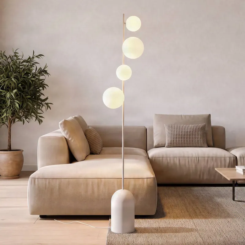 Lampa stojąca Etno LP4, biała, szkło/stal, wysokość 140 cm, G9
