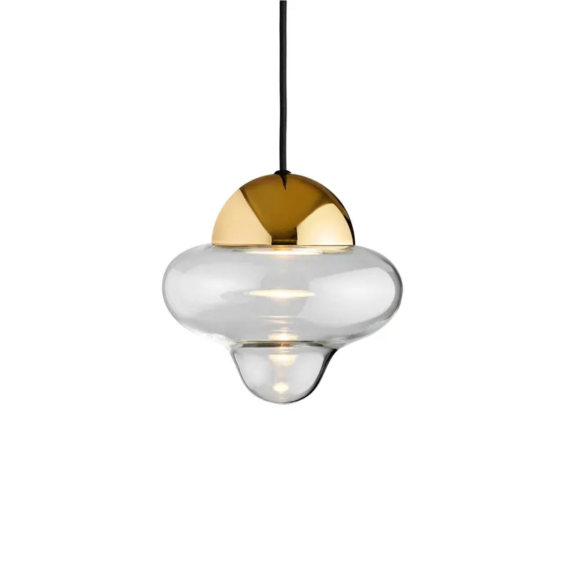 Żyrandol LED Nutty, przezroczysty / złoty, Ø 18,5 cm, szkło