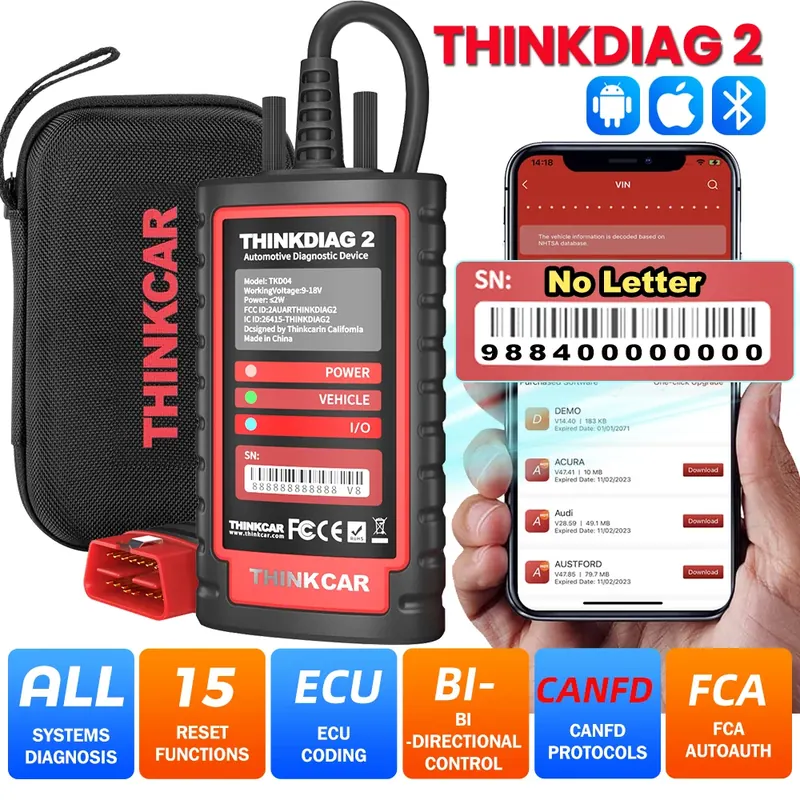 ThinkDiag 2 ALL software 1 Year Free Update Auto Diagnostic tool support CAN FD ECU Coding Active Test 16 reset OBD2 Scanner