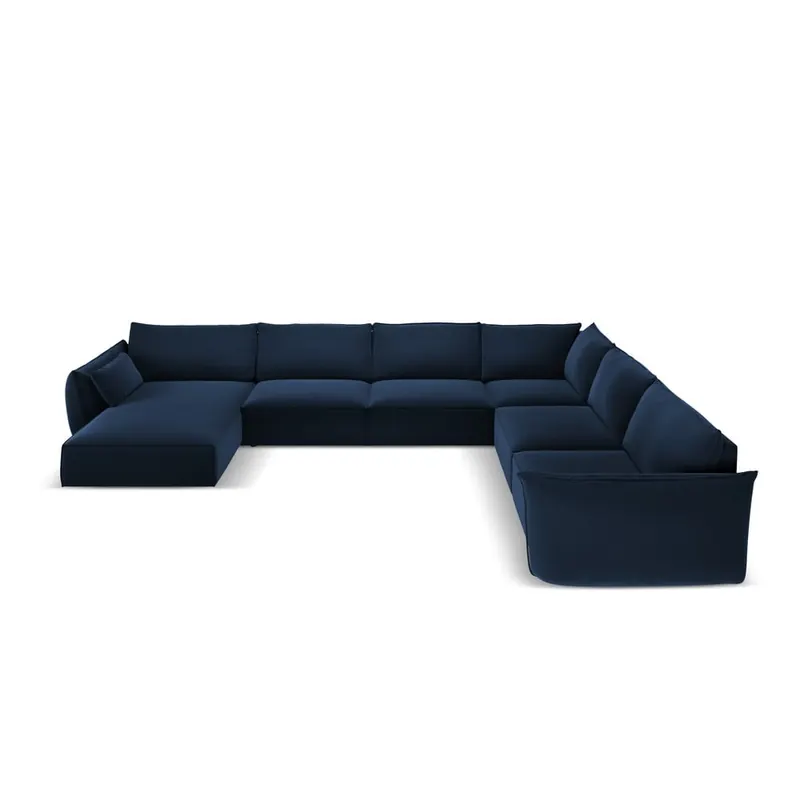 Ciemnoniebieski aksamitny narożnik (prawostronny/w kształcie litery U) Vanda – Mazzini Sofas