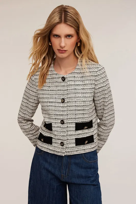 Motivi Tweed Jacket With Pockets Black Maat: 38 | Leren Jassen Outlet | Dames | Bruin