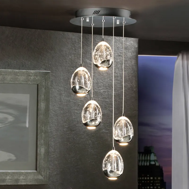 Lampa wisząca LED Rocio, 5-punktowa, okrągła, metal, szkło, chrom