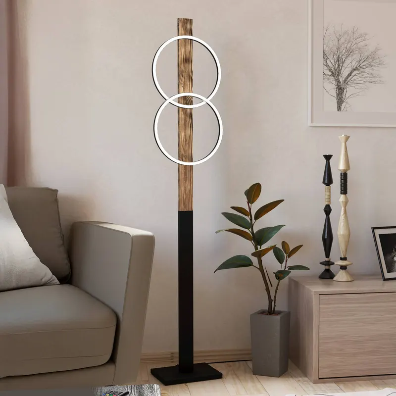 Lampa stojąca LED Boyal, brązowy, wysokość 150 cm, drewno, 2-punktowa.