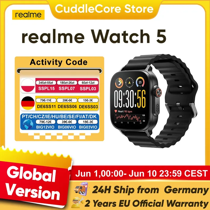 realme Watch 5 Smartwatch Wersja Globalna GPS NFC Ekran AMOLED 1.97 cala 14-dniowa żywotność baterii Bluetooth 5.3 IP68 Dla realme GT 8 Pro