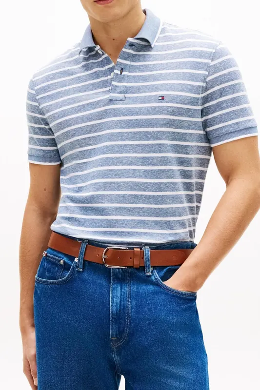 Tommy Hilfiger Cotton Linen Pique Polo Blue Jean/white Maat: L | Poloshirts Outlet | Heren | Blauw