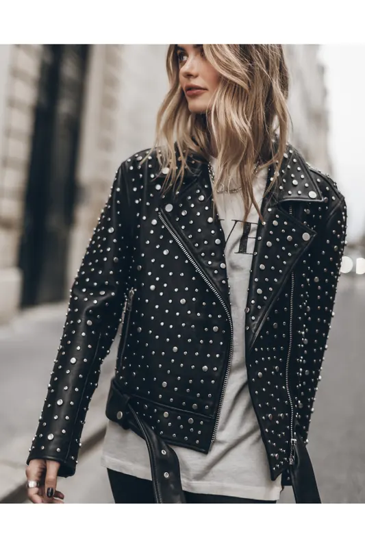 Mikuta The Studded Leather Jacket Maat: M | Leren Jassen Outlet | Dames | Zwart