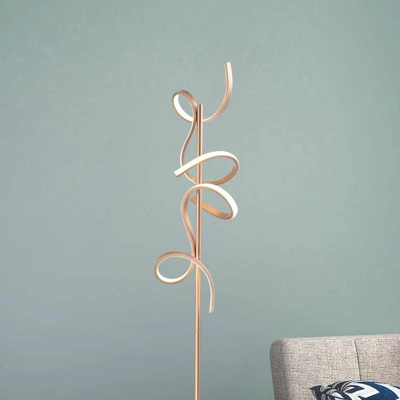 Lampa stojąca LED Curls, mosiądz, metal, wysokość 156 cm, ściemniana