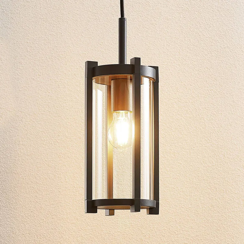 Lampa wisząca zewnętrzna Lucande Brienne, antracyt, aluminium, Ø 15 cm