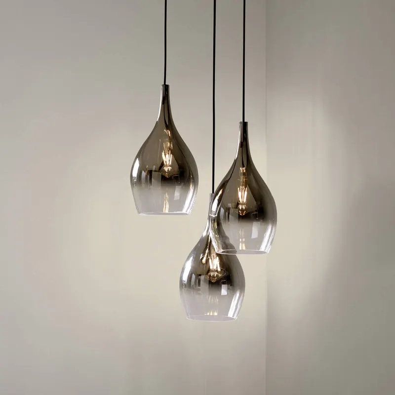 Paul Neuhaus lampa wisząca Pilua, dymny szary, szkło, 30cm, 3-punktowa.