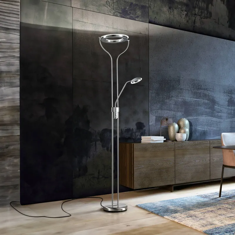 Lampa stojąca LED Davos, niklowa, wysokość 180 cm, 2-punktowa, CCT