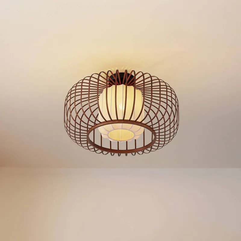 Lampa sufitowa Lindby Davella, Ø 50 cm,  bambus, tkanina
