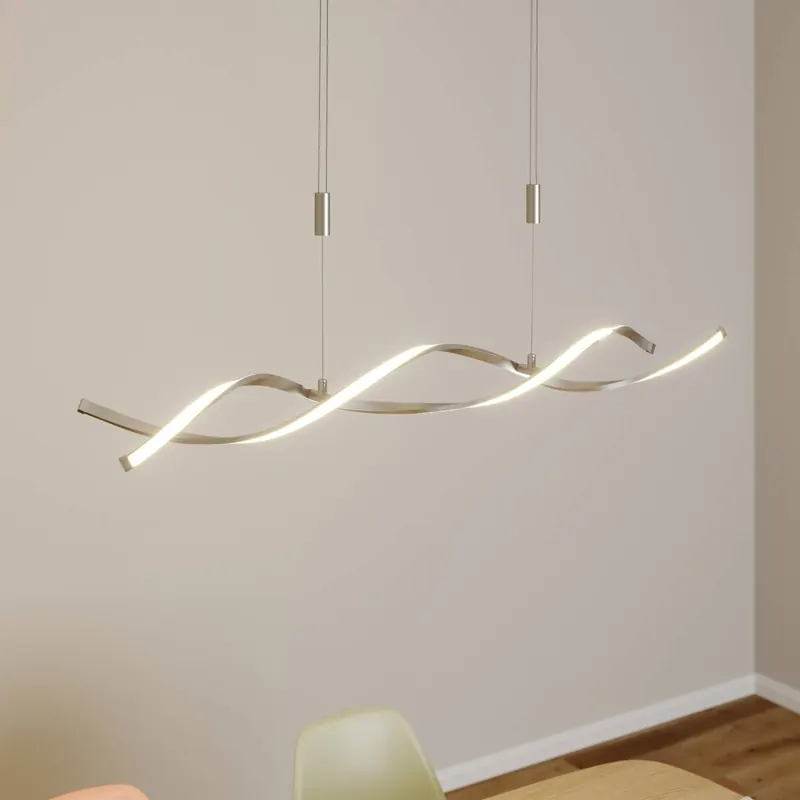 Lampa wisząca Lindby LED Auron, kolor nikiel, metal, ściemniana