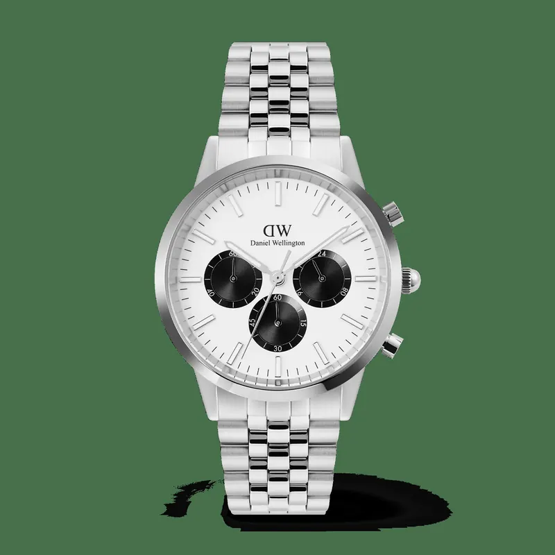 Daniel Wellington DW Watch Iconic Chronograph Arch 5-Link Off- White Panda Silver 42mm