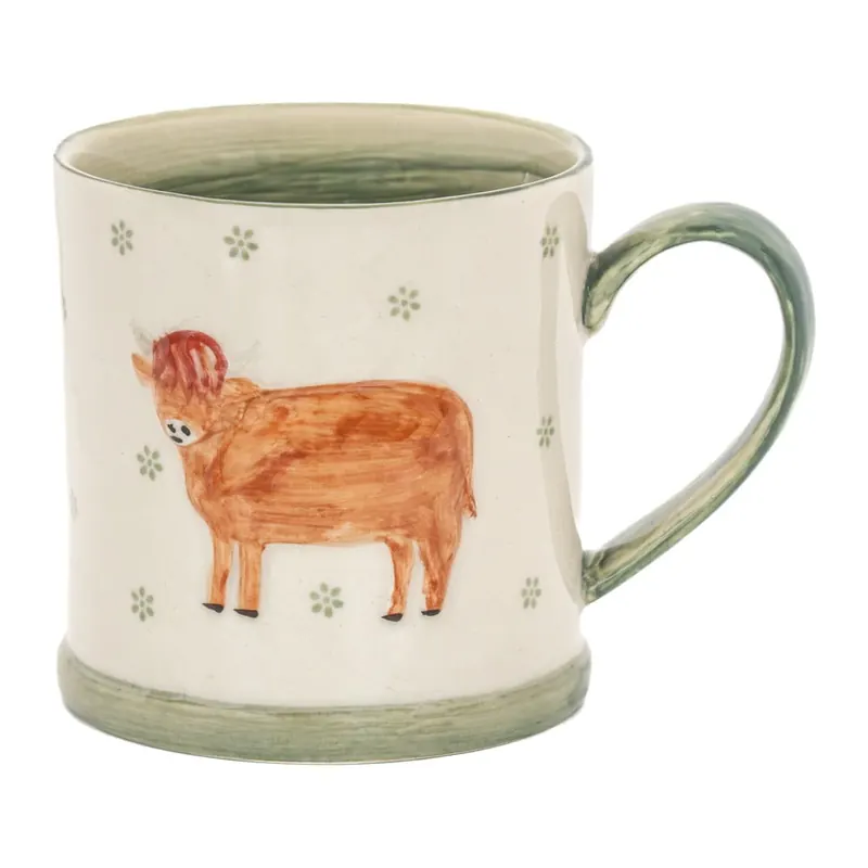 Zielono-beżowy kamionkowy kubek 225 ml Cow – Sass & Belle