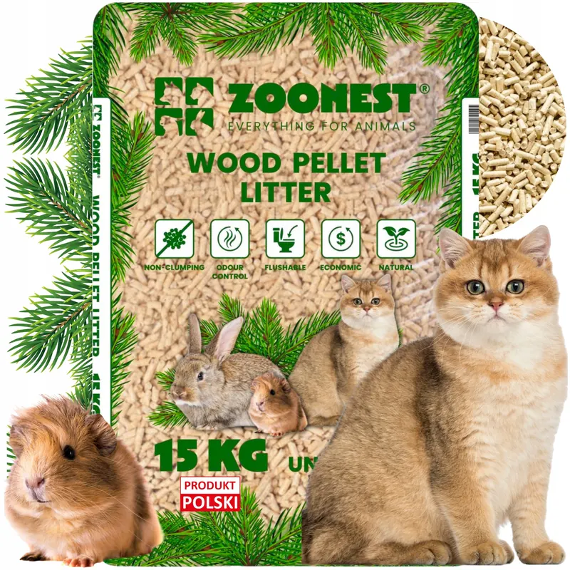 Żwirek Drewniany Pellet Dla Kota Królika Świnki Zoonest 15KG Jasny