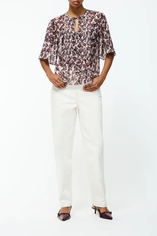 French Connection Elyse Hallie Crinkle Ss Top Blush Pink Floral Maat: 6 | Blouses Outlet | Dames | Roze