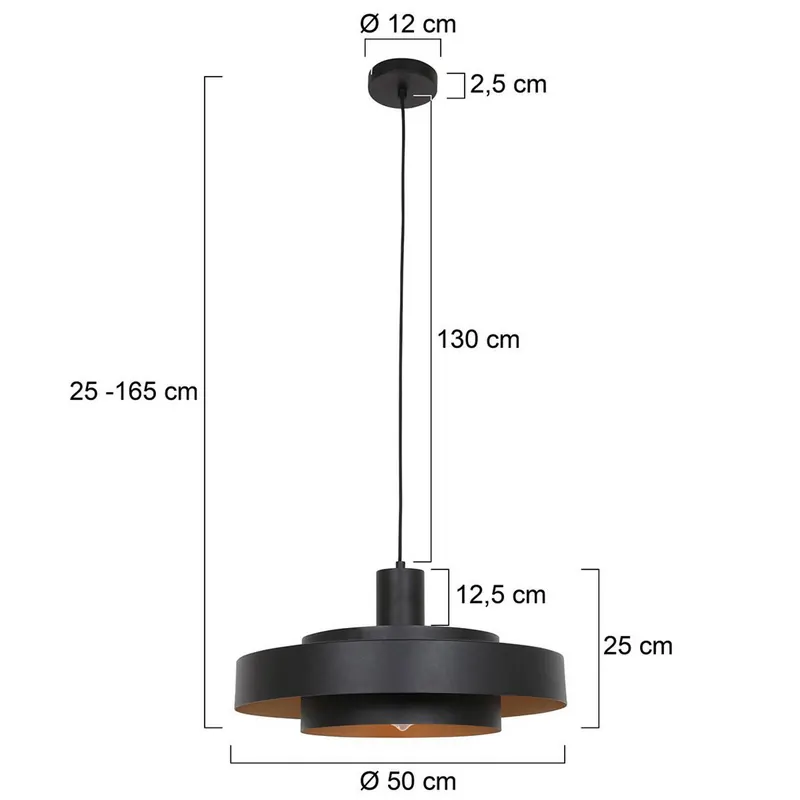Żyrandol Flinter, czarny, metal, Ø 50 cm, E27