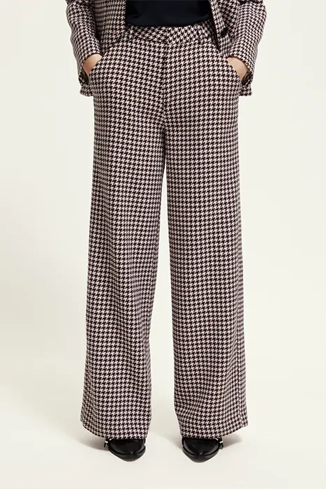 Scotch & Soda Hana - Houndstooth High Rise Wide Leg Pants Houndstooth Pink Maat: W25L32 | Wijde Broeken Outlet | Dames | Zwart