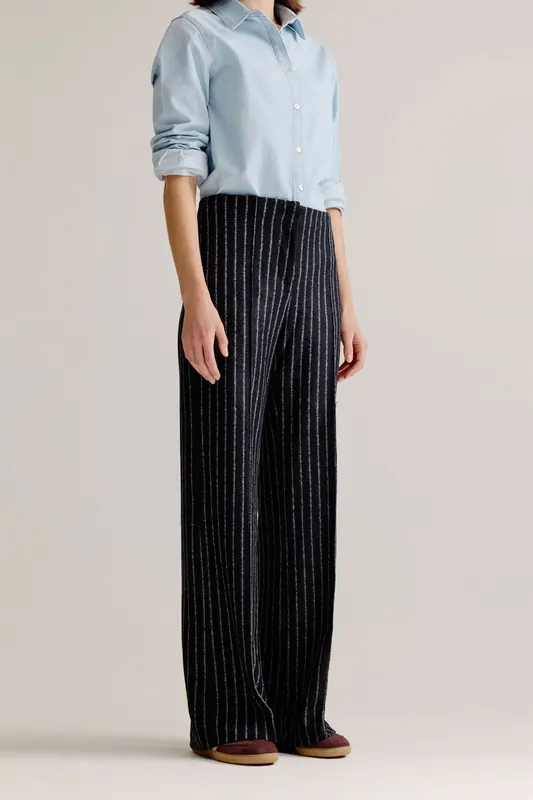 Josephine & Co Lester Pants Navy Stripe Maat: 34 | Wijde Broeken Outlet | Dames | Blauw
