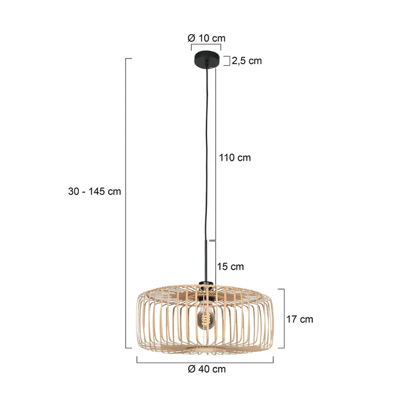 Żyrandol Sparkled Light, czarna/bambus naturalny, Ø 40 cm
