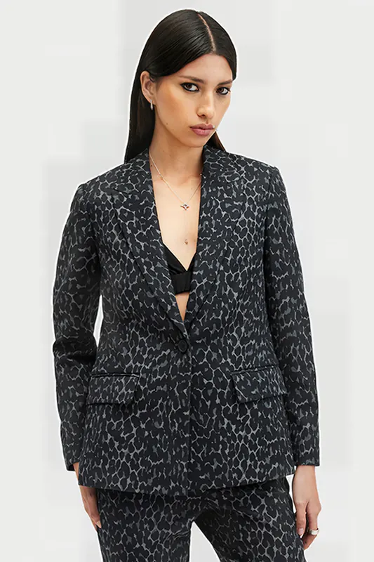 AllSaints Aurora Blazer Leppo Grey/black Maat: 8 | Blazers Outlet | Dames | Zwart