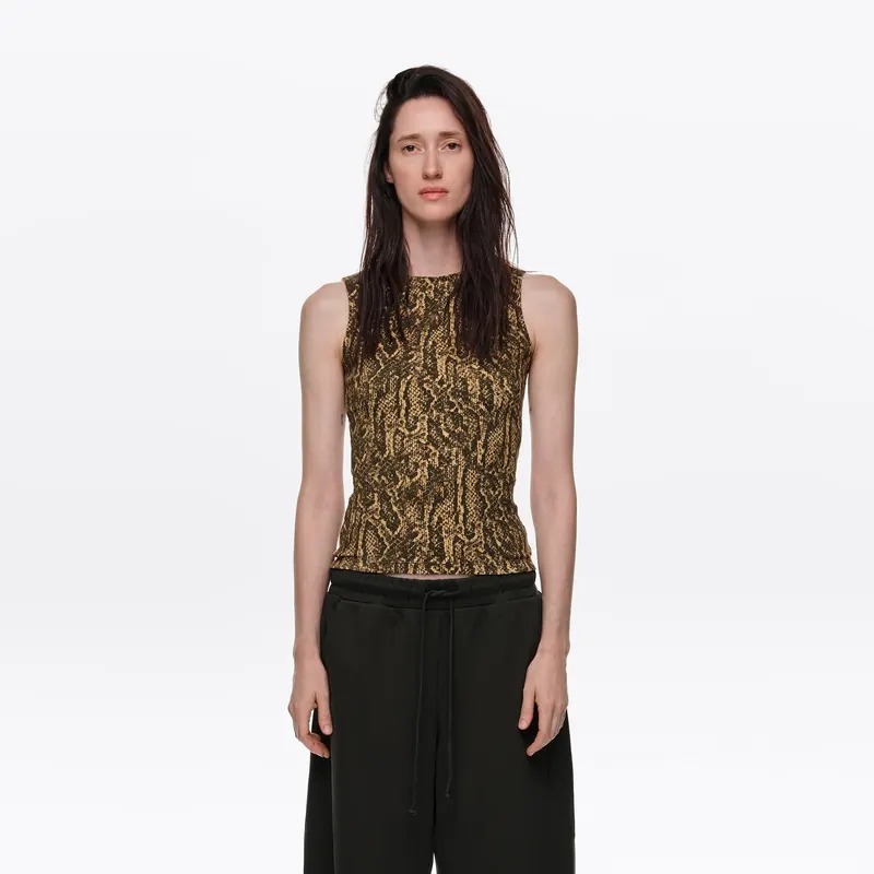 Top dopasowany dekolt łódka Reptile mini ochra