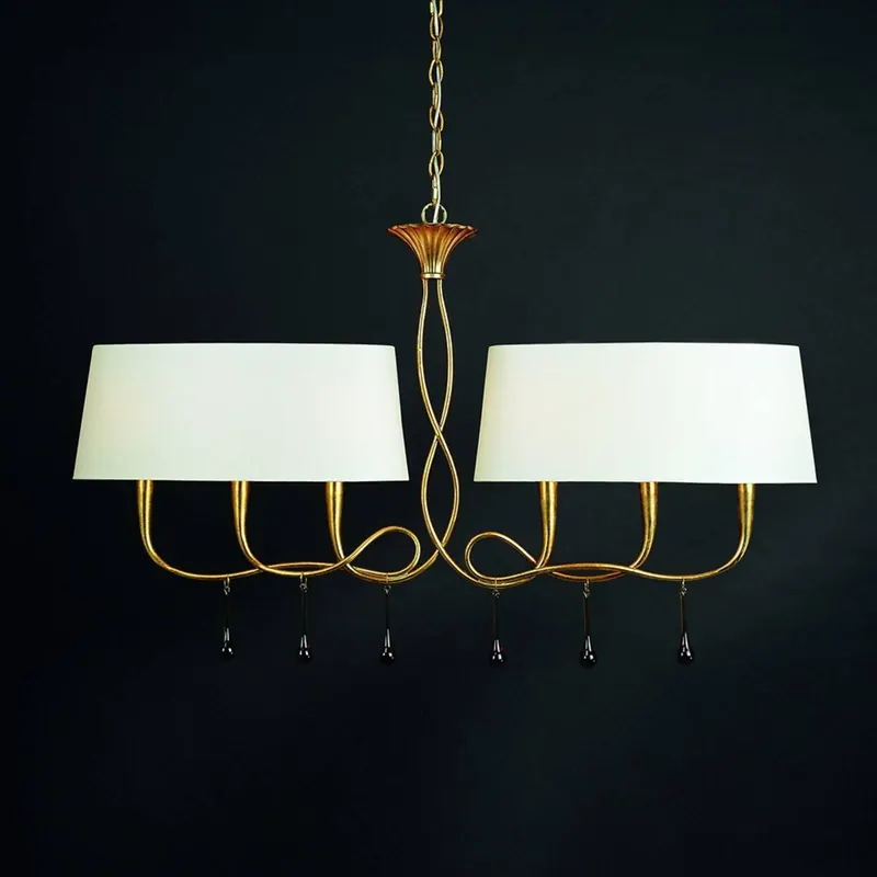 Lampa wisząca Paola 6-punktowa w kolorze złotym i kremowym