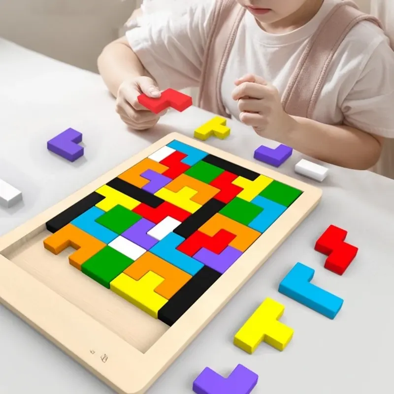 Kolorowe drewniane puzzle Tangram materiały Montessori zabawki edukacyjne dla dzieci Klocki konstrukcyjne Zabawki edukacyjne dla dzieci