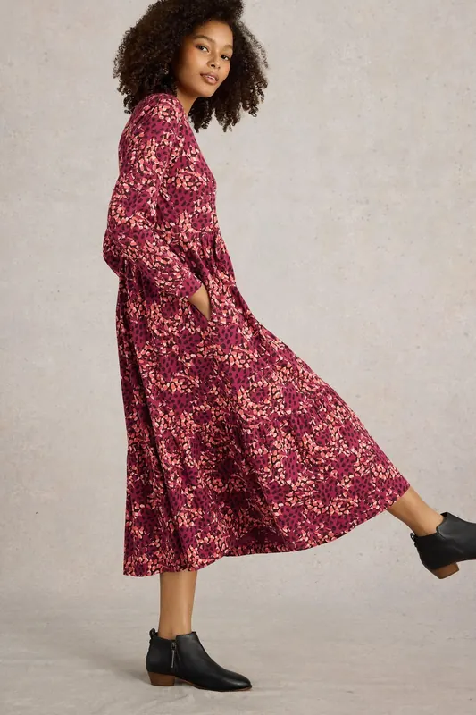 White Stuff Aimee Jersey Dress Plum Multi Maat: 24 | Blousejurken Outlet | Dames | Paars