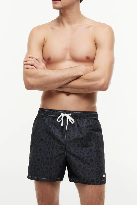 Tommy Hilfiger Tj Medium Drawstring Tj Sunbleached Spellout Black Maat: S | Zwembroeken Outlet | Heren | Zwart
