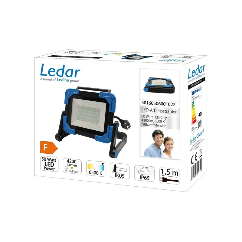 Reflektor budowlany LED Ledar 6 500 K 120° czarny 50 W