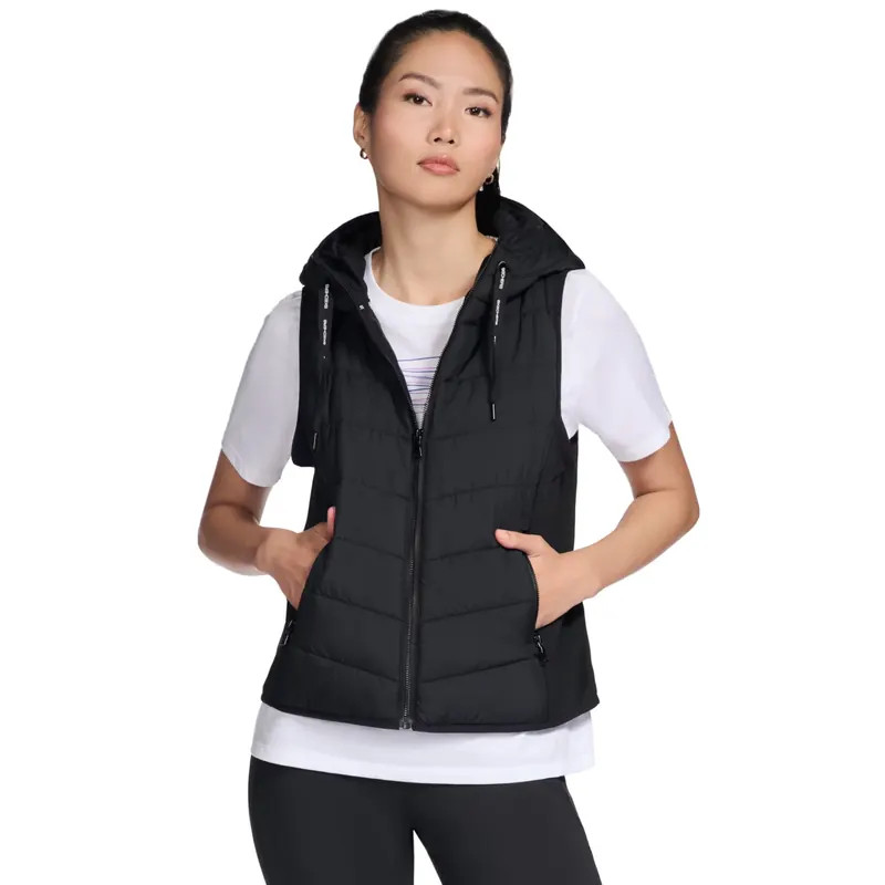 Skechers GO Shield Performance Elite Hooded Vest JA212-BLK, Damskie, Czarne, bezrękawniki, poliester, rozmiar: L
