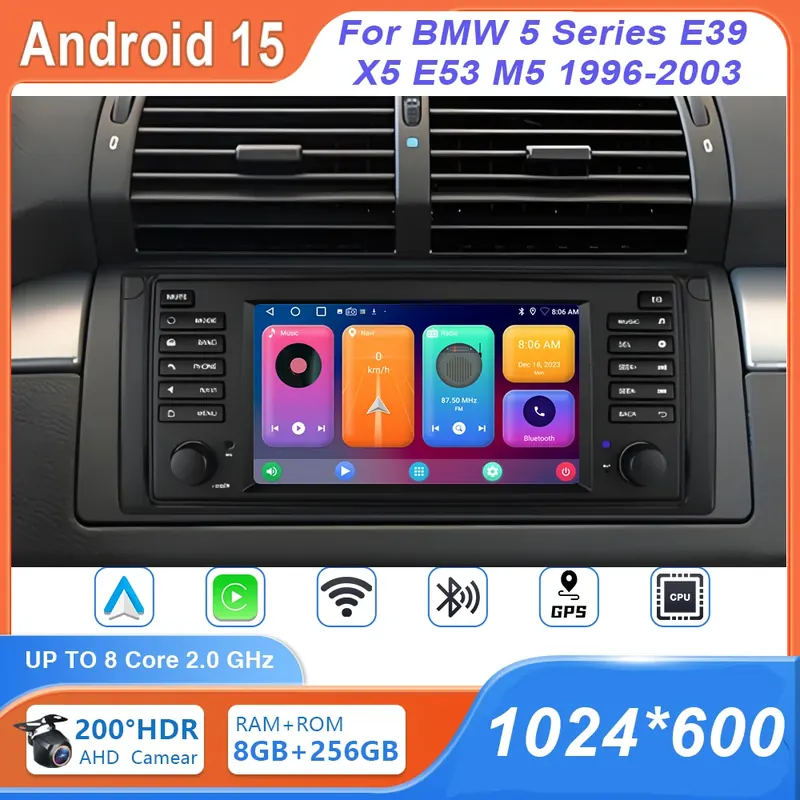 7-calowe radio samochodowe z Android Auto, nawigacją GPS do BMW serii 5 E39 X5 E53 M5 1996-2003, odtwarzacz multimedialny, wideo, 4G WIFI, 2din DVD