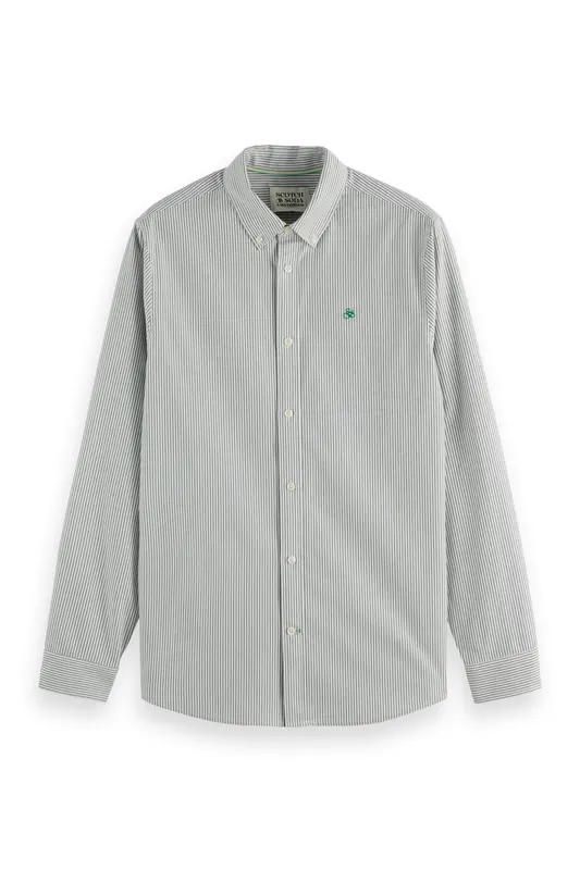 Scotch & Soda Striped Regular-fit Oxford Shirt Thyme Stripe Maat: S | Casual Overhemden Outlet | Heren | Grijs