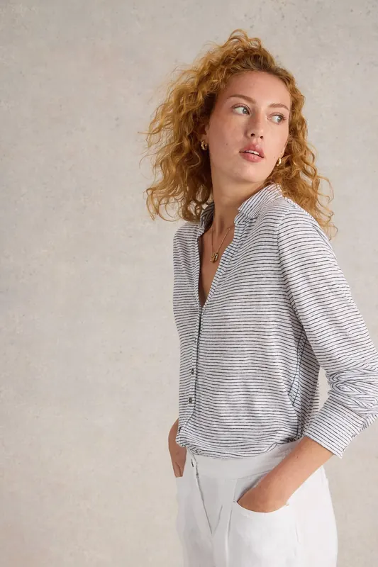 White Stuff Charlie Linen Shirt White Multi Maat: 20 | Longsleeves Outlet | Dames | Wit