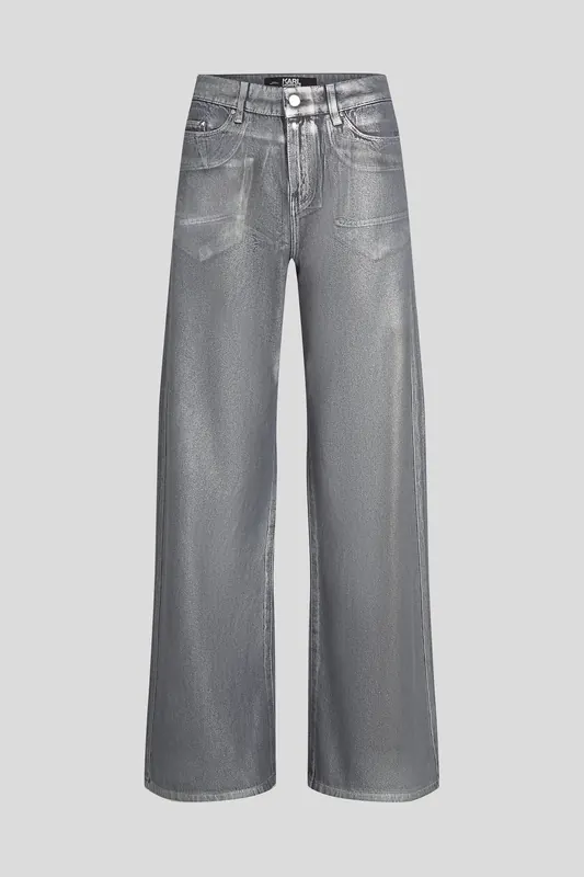 Karl Lagerfeld Silver Metallic Wide Leg Denim Pants Maat: W27 | Wijde Broeken Outlet | Dames | Zilver