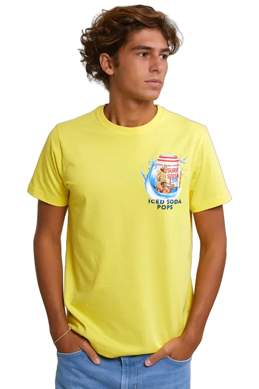 River Woods Normal Fit Basic T-shirt Short Sleeves Lemonade Maat: XL | T-shirts met Print Outlet | Heren | Geel