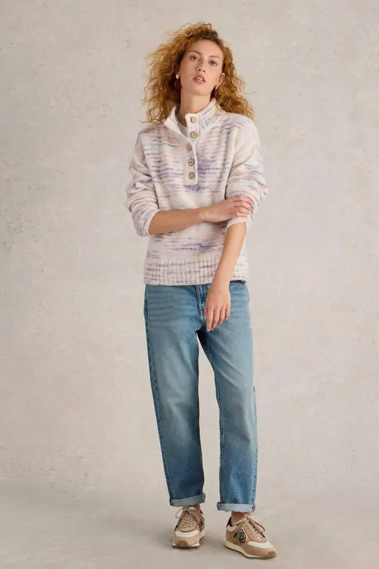 White Stuff Bella Button Jumper Ivory Multi Maat: 8 | Sweaters Outlet | Dames | Grijs