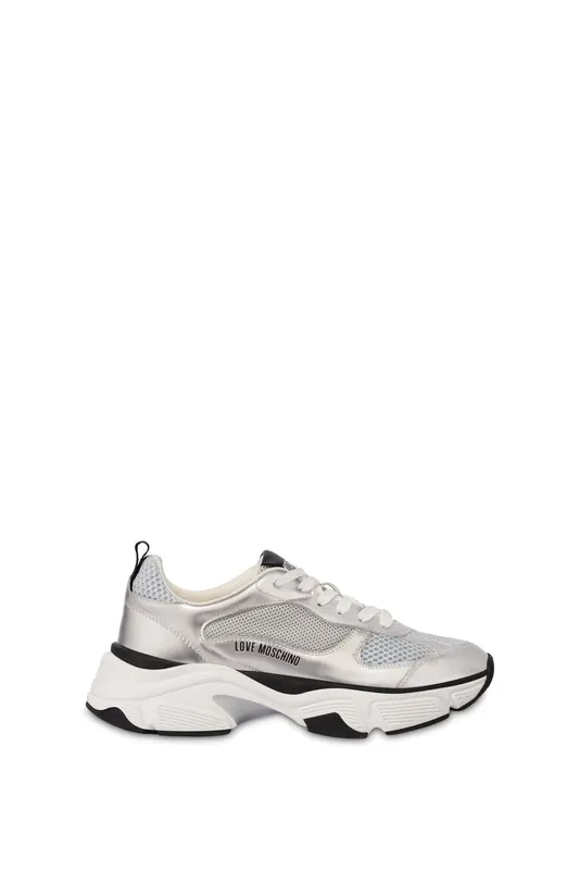 Moschino Laminate And Mesh Sneakers Silver Maat: 37 | Trainingsschoenen Outlet | Dames | Zilver