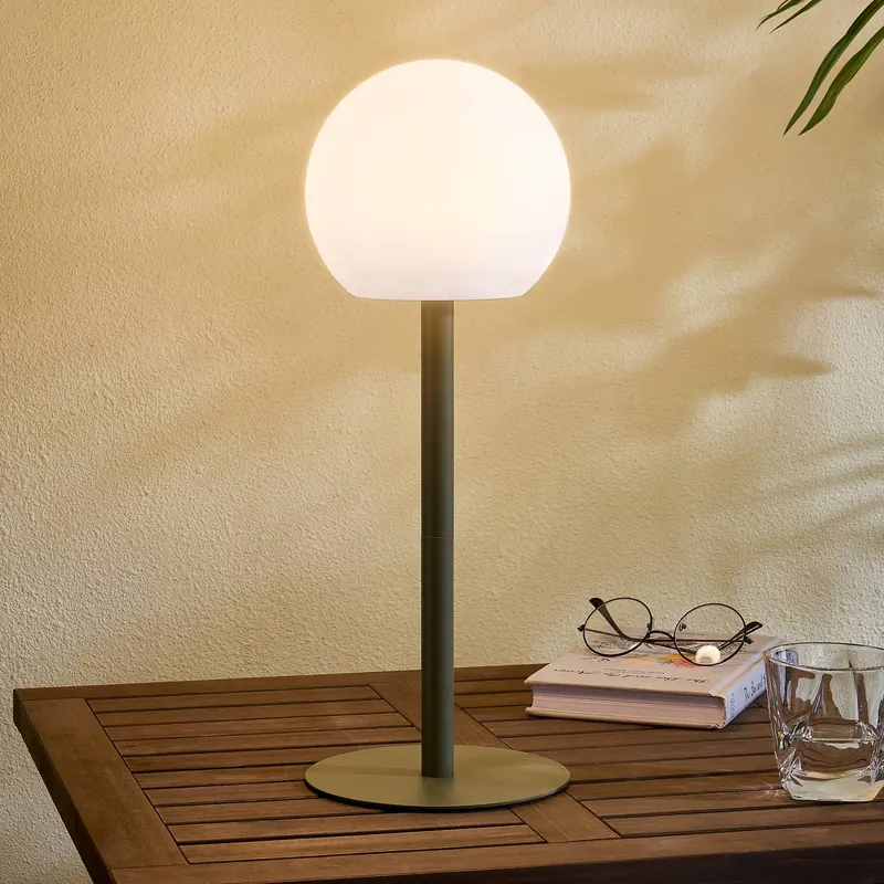 Lampa stołowa zewnętrzna LED Eleia, zielony, metal, akumulator